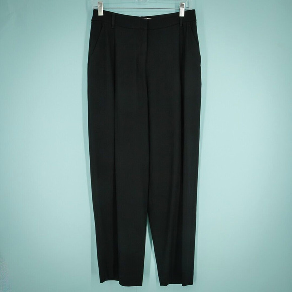 MM Lafleur Size 2 Black Pleated Button Zip Tapered Leg Ankle Length Career Pants - Picture 1 of 5